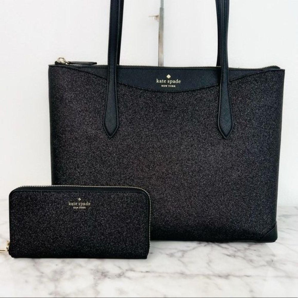 Kate Spade Shimmy Glitter Large Tote & Large Continental Wallet